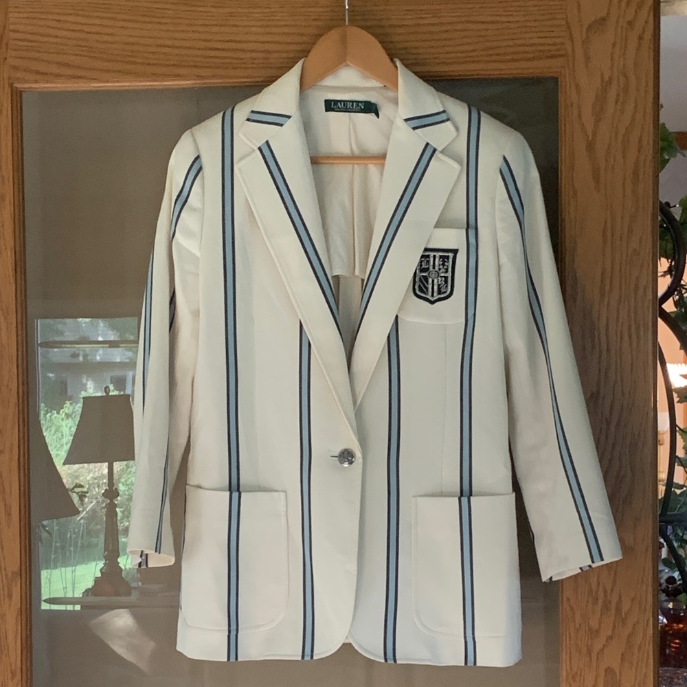 Ralph Lauren Ivory Blazer with Navy Stripes